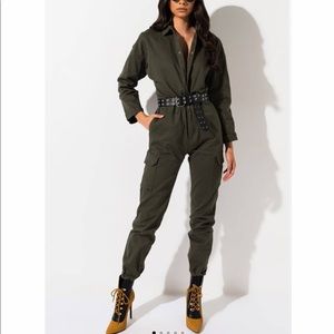 OLIVE BUTTON DOWN JUMPSUIT